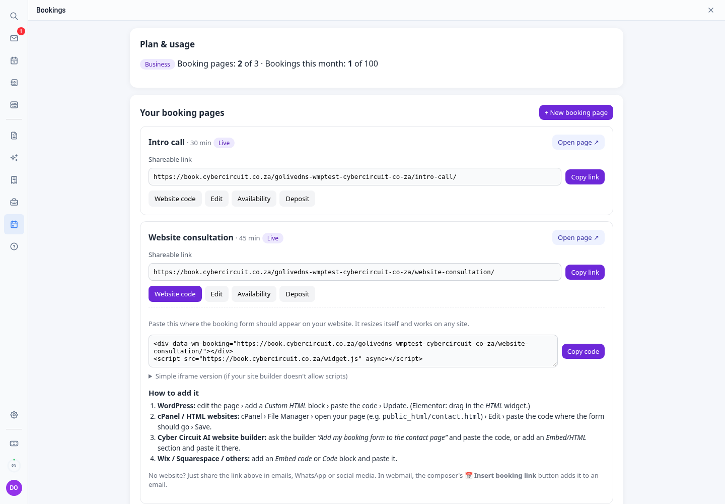 Website code with a Copy button and short how-to