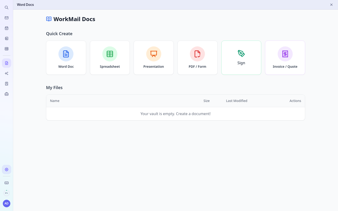 Docs: Quick Create and My Files