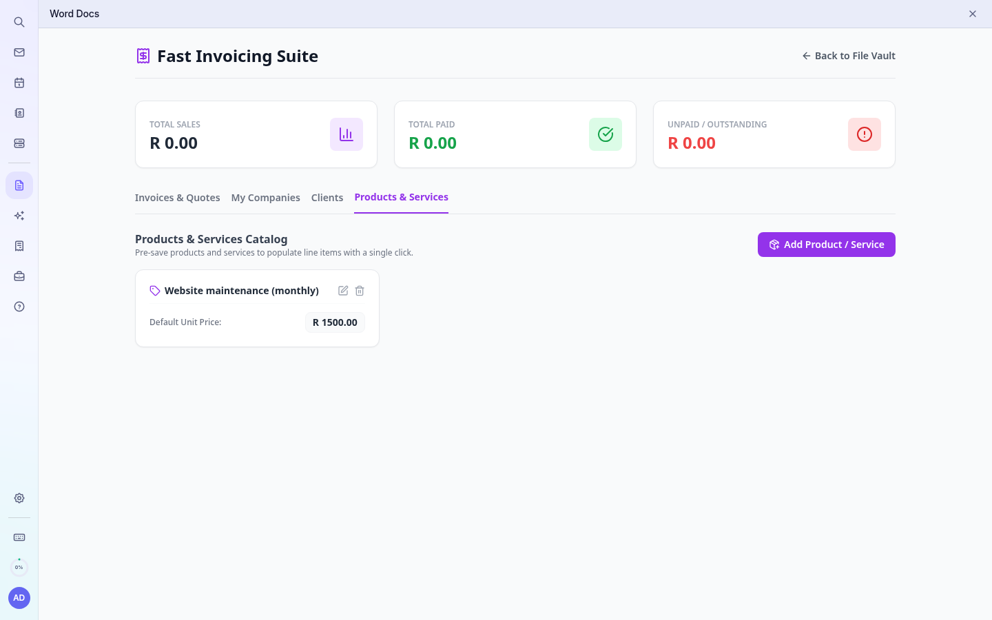 Saved products and services