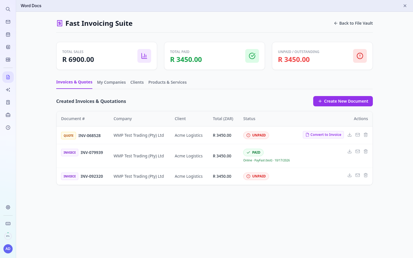 Invoice marked paid via PayFast