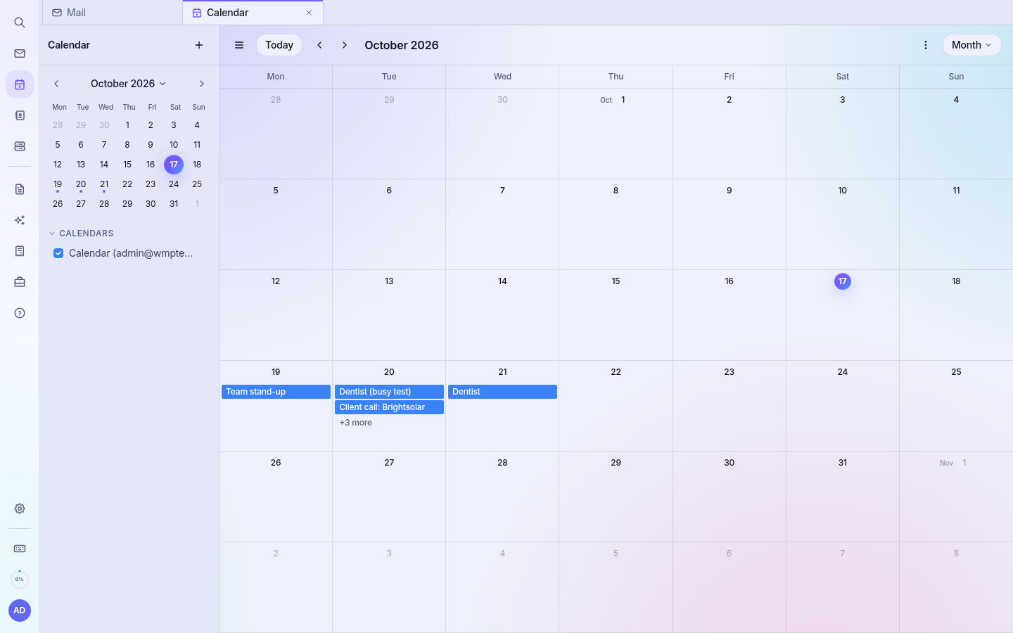 Calendar, including events created by online bookings